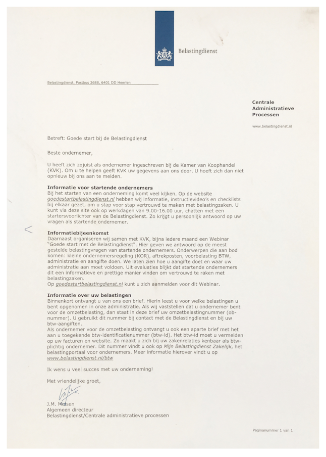 inschrijving Belastingdienst